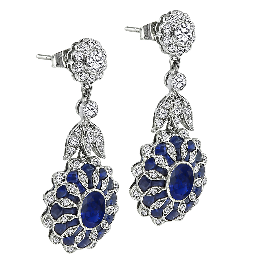 Estate 2.02ct Sapphire 1.51ct Diamond Dangling Earrings