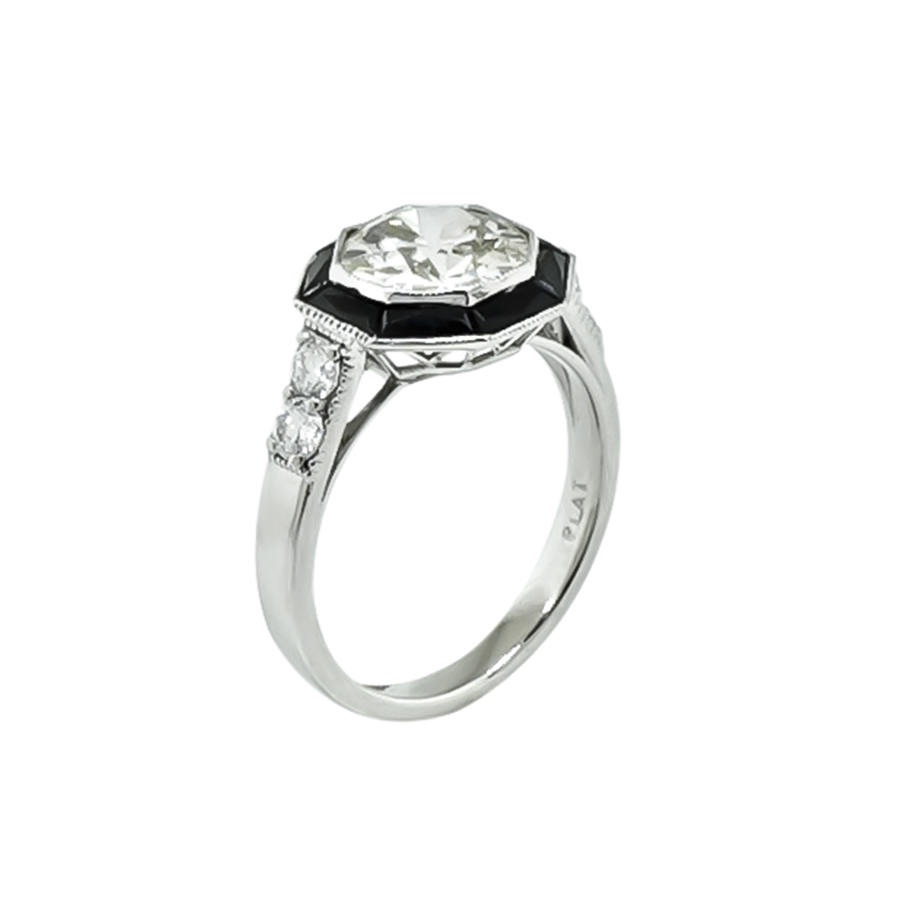 Art Deco Style 2.03ct Diamond Onyx Engagement Ring