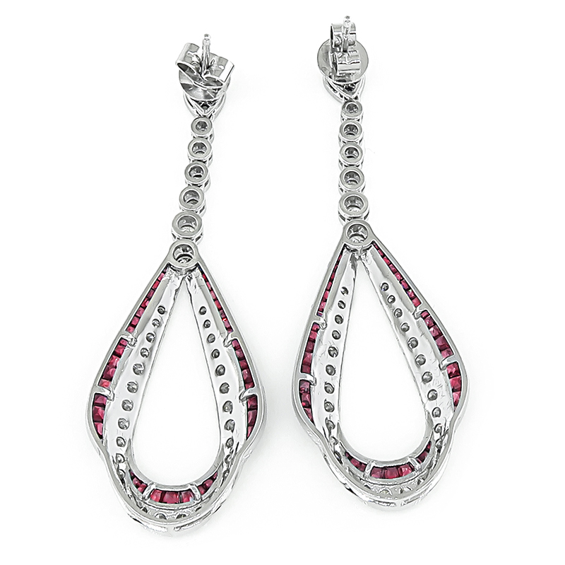 Estate 1.76ct Diamond 2.10ct Ruby Dangling Earrings