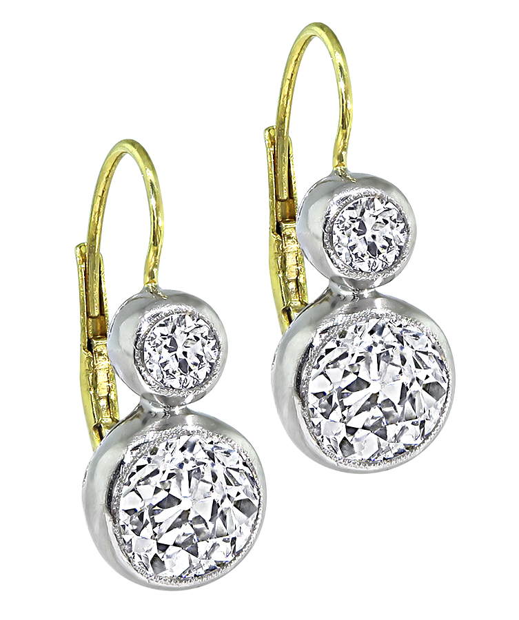 Estate 2.19cttw Diamond Platinum and Gold Earrings