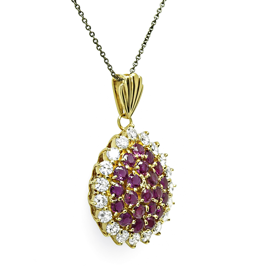 Estate 2.24ct Diamond 3.15ct Pink Sapphire Gold Pendant