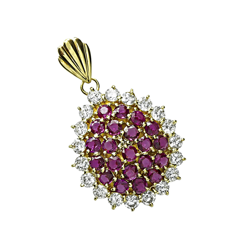 Estate 2.24ct Diamond 3.15ct Pink Sapphire Gold Pendant