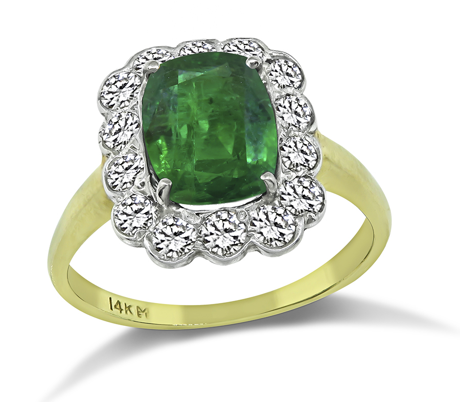 Estate 2.35ct Emerald 0.70ct Diamond Gold Engagement Ring