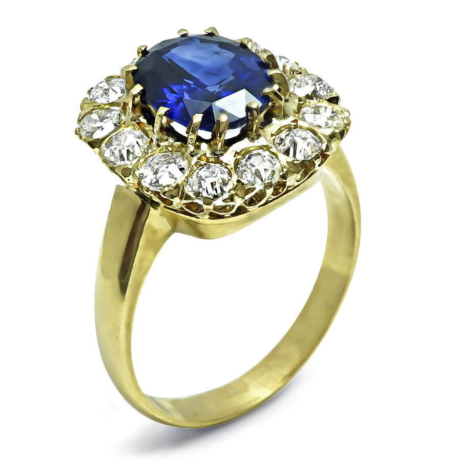 Estate 2.36ct Sapphire 1.30ct Diamond Gold Ring