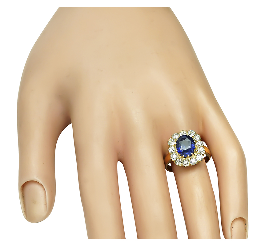 Estate 2.36ct Sapphire 1.30ct Diamond Gold Ring