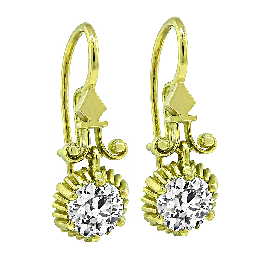 Vintage 2.46ct Diamond Gold Dangling Earrings