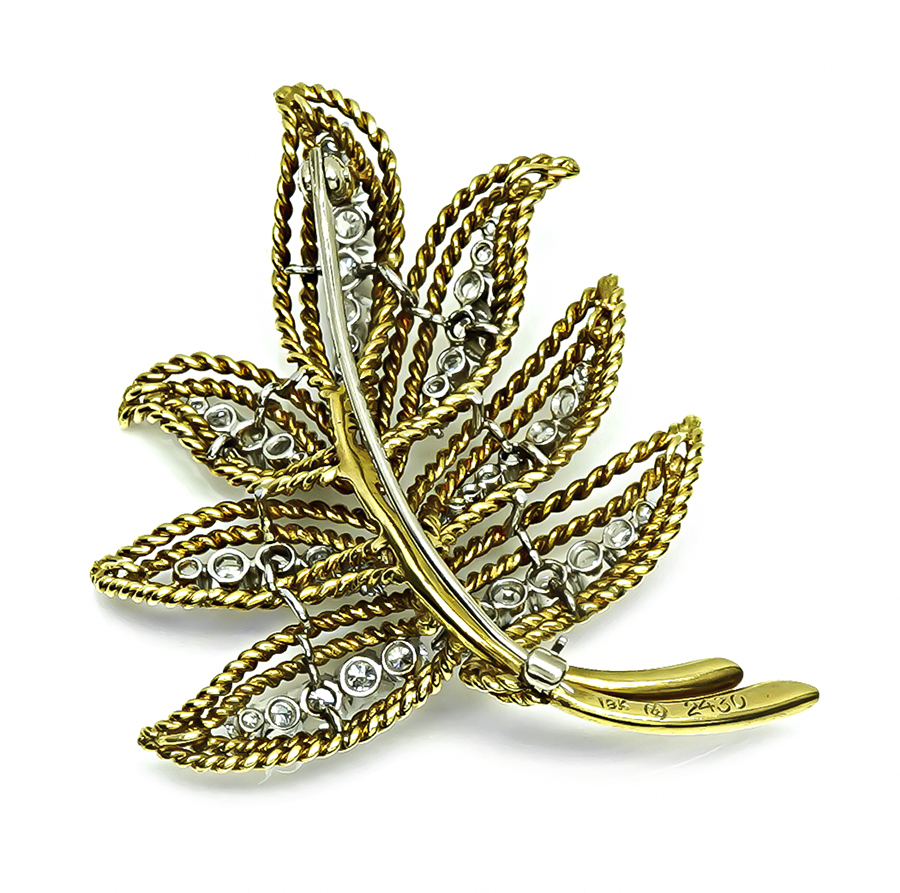 Estate 2.50ct Diamond Gold Leaf Pin