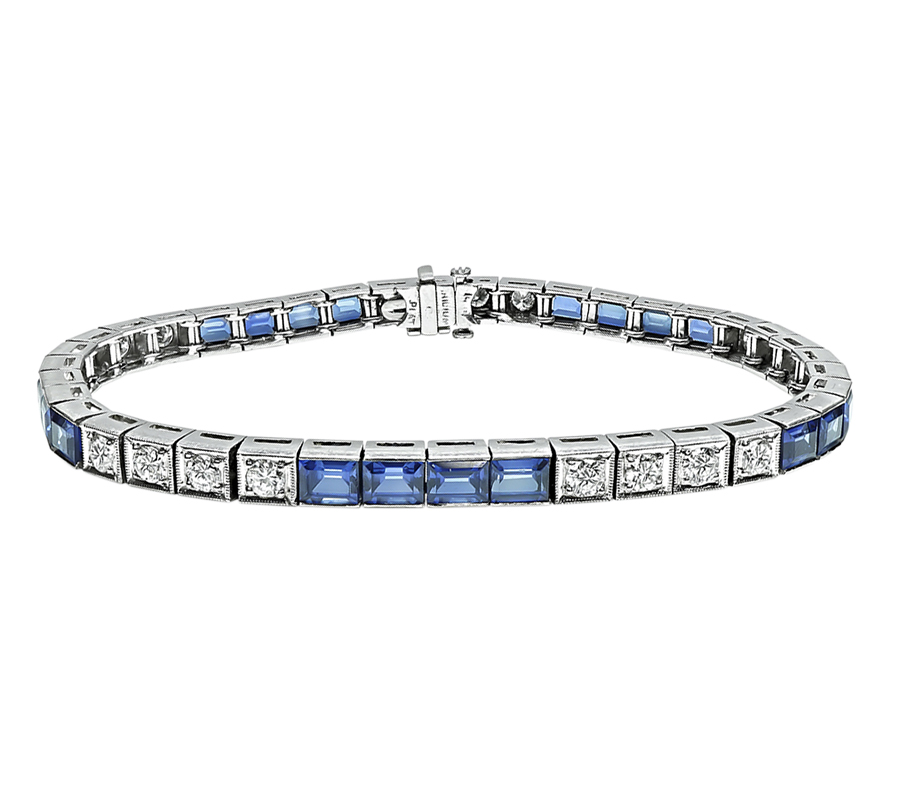 Estate 2.50ct Diamond Sapphire Line Bracelet