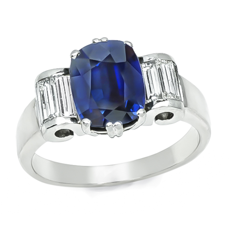Estate 2.58ct Sapphire Diamond Engagement Ring