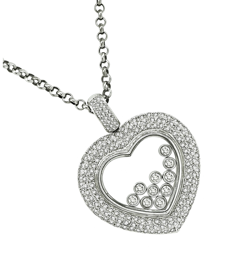 Estate 2.63ct Happy Diamond Heart Pendant Necklace