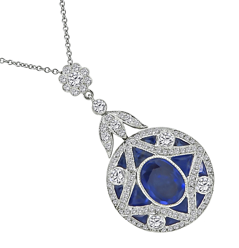 Estate 2.80ct Sapphire 1.93ct Diamond Gold Pendant Necklace