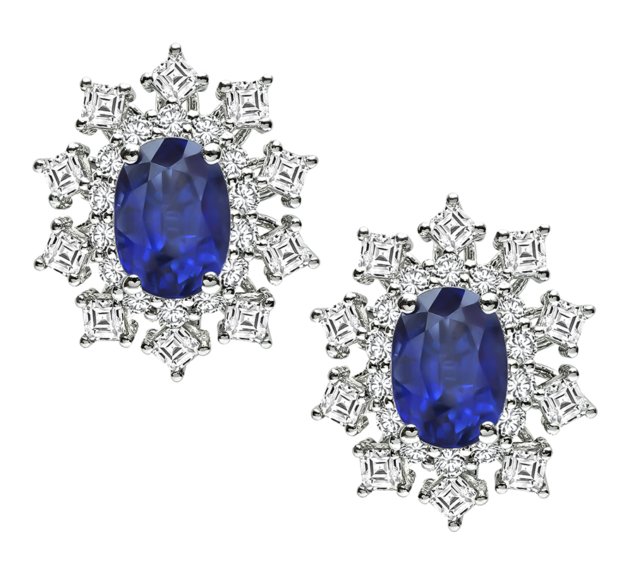 Estate 2.88ct Sapphire 1.54ct Diamond Studs Earrings