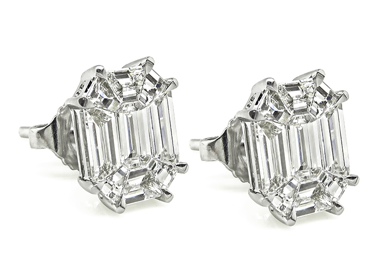 Estate 2.94ct Diamond Illusion Set Stud Earrings