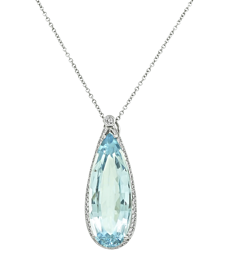 Estate 20.00ct Aquamarine 1.00ct Diamond Pendant Necklace