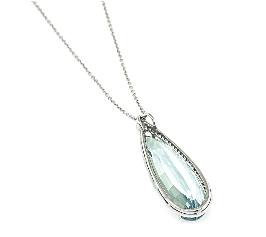 Estate 20.00ct Aquamarine 1.00ct Diamond Pendant Necklace