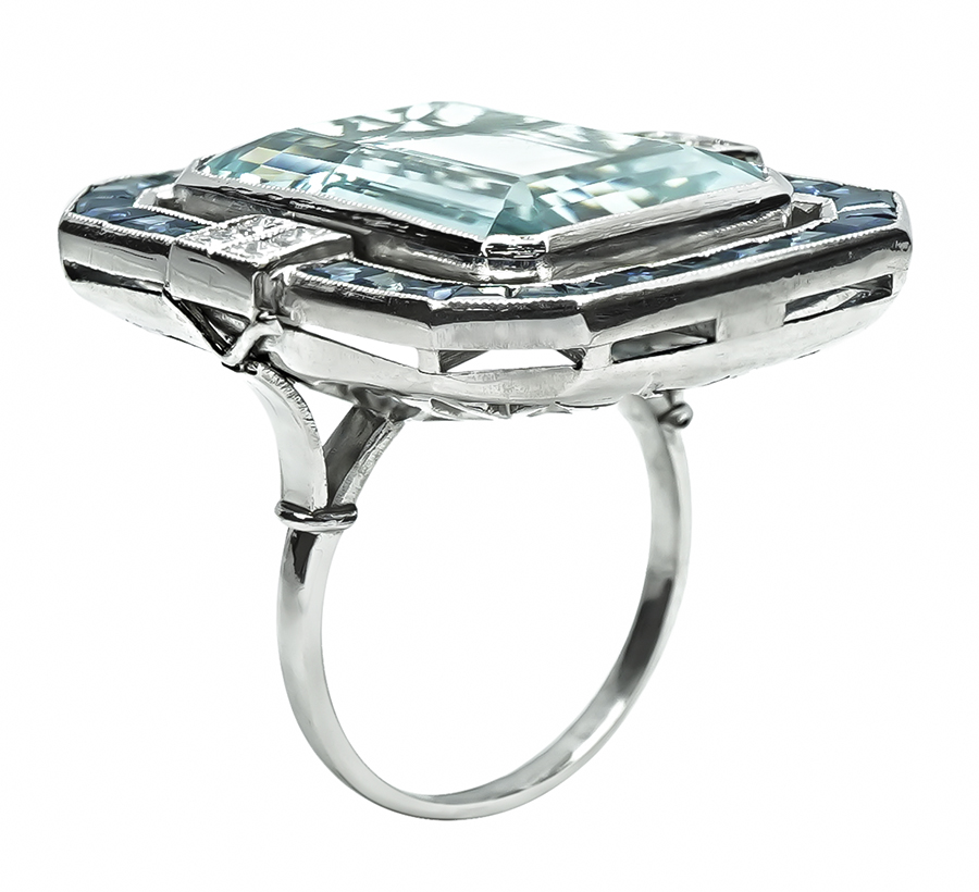 Estate 20.00ct Aquamarine 1.50ct Sapphire Diamond Ring