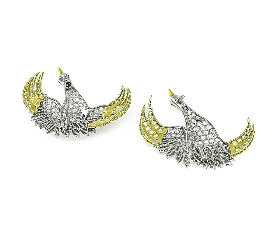 Estate 20.00ct Diamond Gold Swan Pin Set