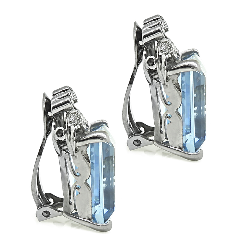 Estate 28.15ct Aquamarine 0.50ct Diamond Earrings