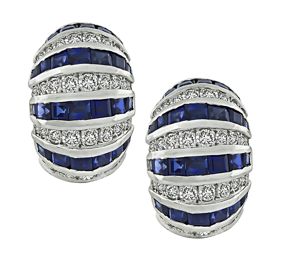 Estate Elan 3.00ct Diamond 2.10ct Sapphire Earrings