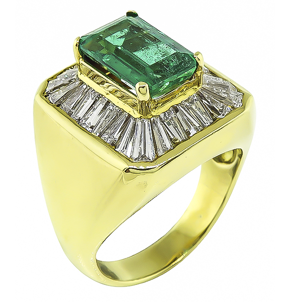 Estate 3.00ct Emerald 1.25ct Diamond Gold Ring