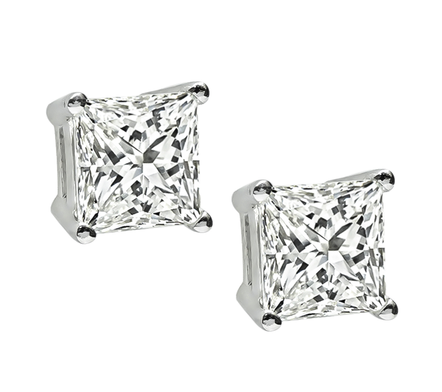 Estate 3.01ct Princess Cut Diamond Stud Earrings