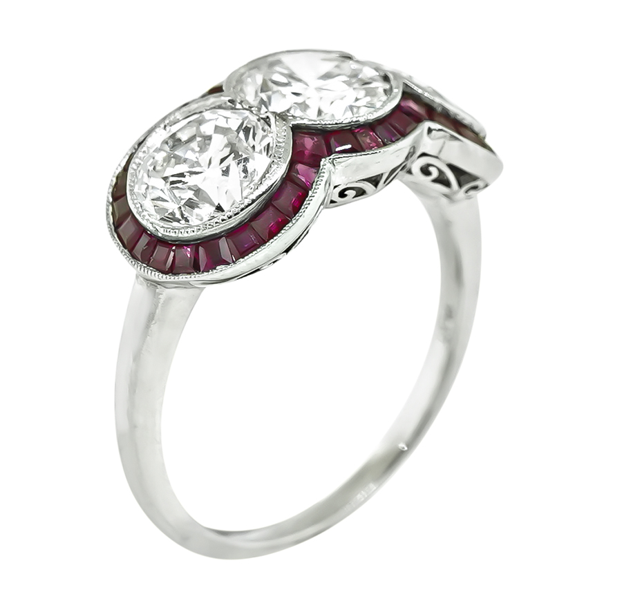 Art Deco 3.04ct Diamond Ruby Anniversary Ring