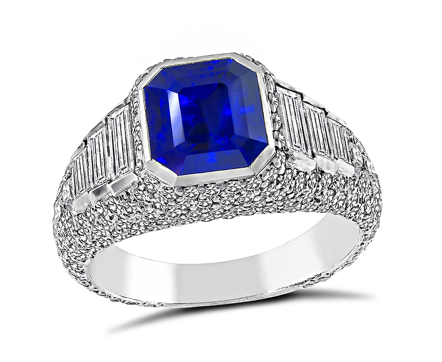 Estate 3.05ct Ceylon Sapphire 1.20ct Diamond Engagement Ring