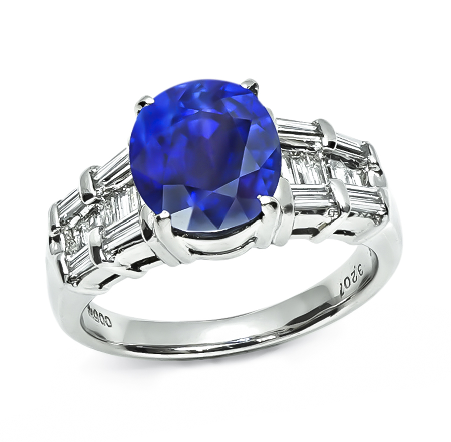 Estate 3.20ct Ceylon Sapphire 0.76ct Diamond Engagement Ring