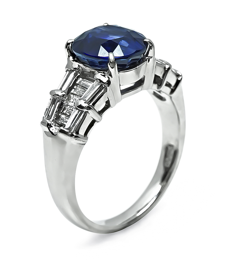 Estate 3.20ct Ceylon Sapphire 0.76ct Diamond Engagement Ring