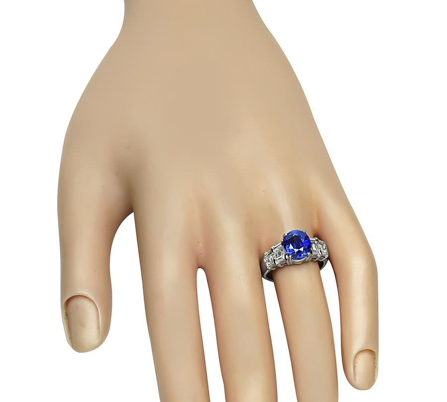 Estate 3.20ct Ceylon Sapphire 0.76ct Diamond Engagement Ring