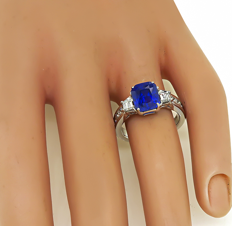 Estate 3.25ct Sapphire 1.30ct Diamond Engagement Ring