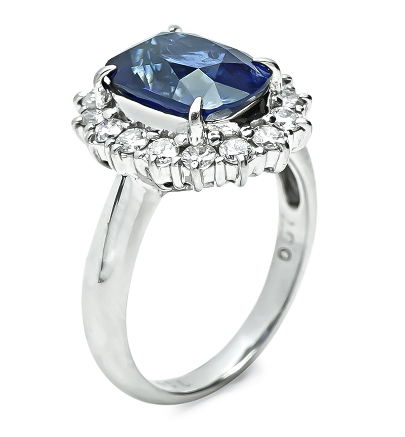 Estate 3.45ct Sapphire 0.57ct Diamond Engagement Ring