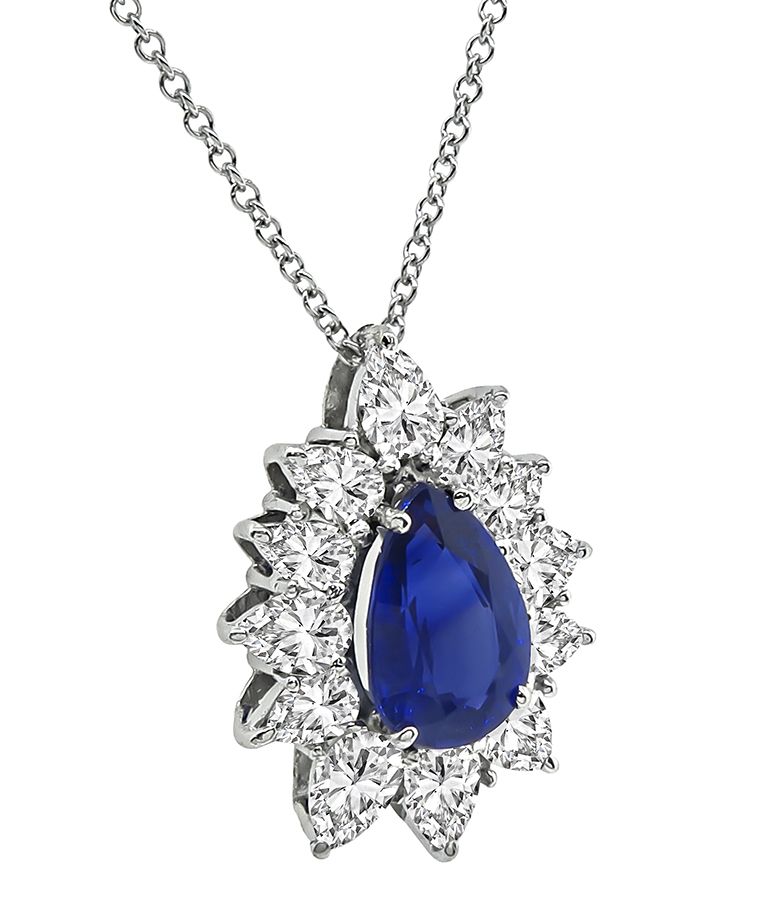 Estate 3.50ct Sapphire 3.00ct Diamond Pendant Necklace