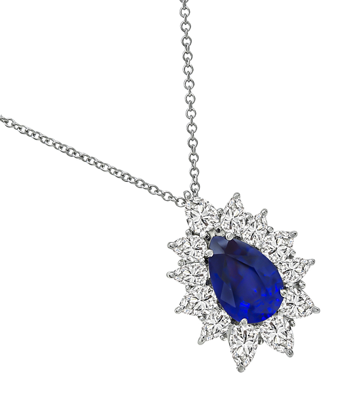 Estate 3.50ct Sapphire 3.00ct Diamond Pendant Necklace