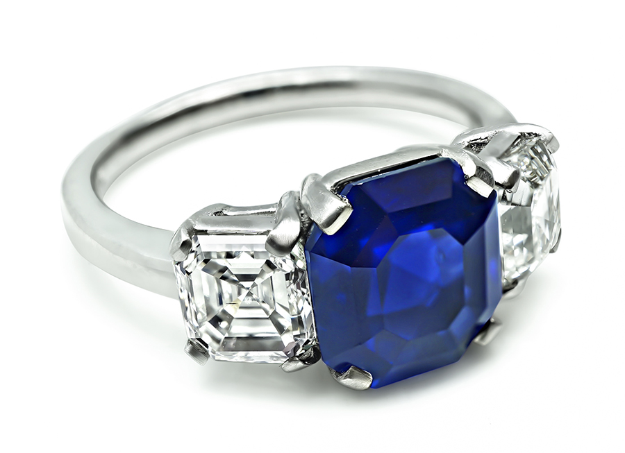 Estate 3.75ct Sapphire GIA Certified 2.04ct Diamond Engagement Ring