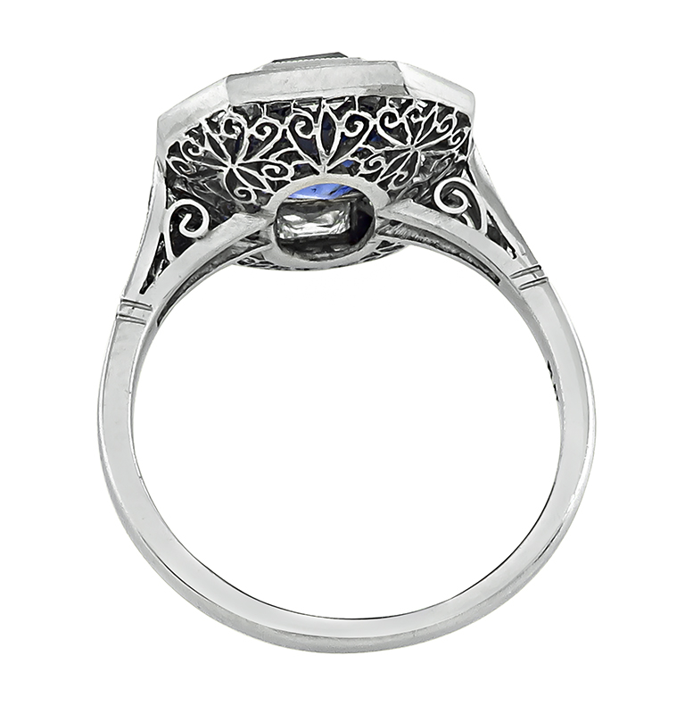 Art Deco No Heat Ceylon Sapphire Diamond Engagement Ring