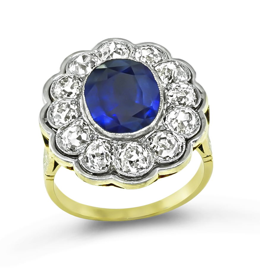 Vintage 3.93ct Sapphire 3.60ct Diamond Gold Ring