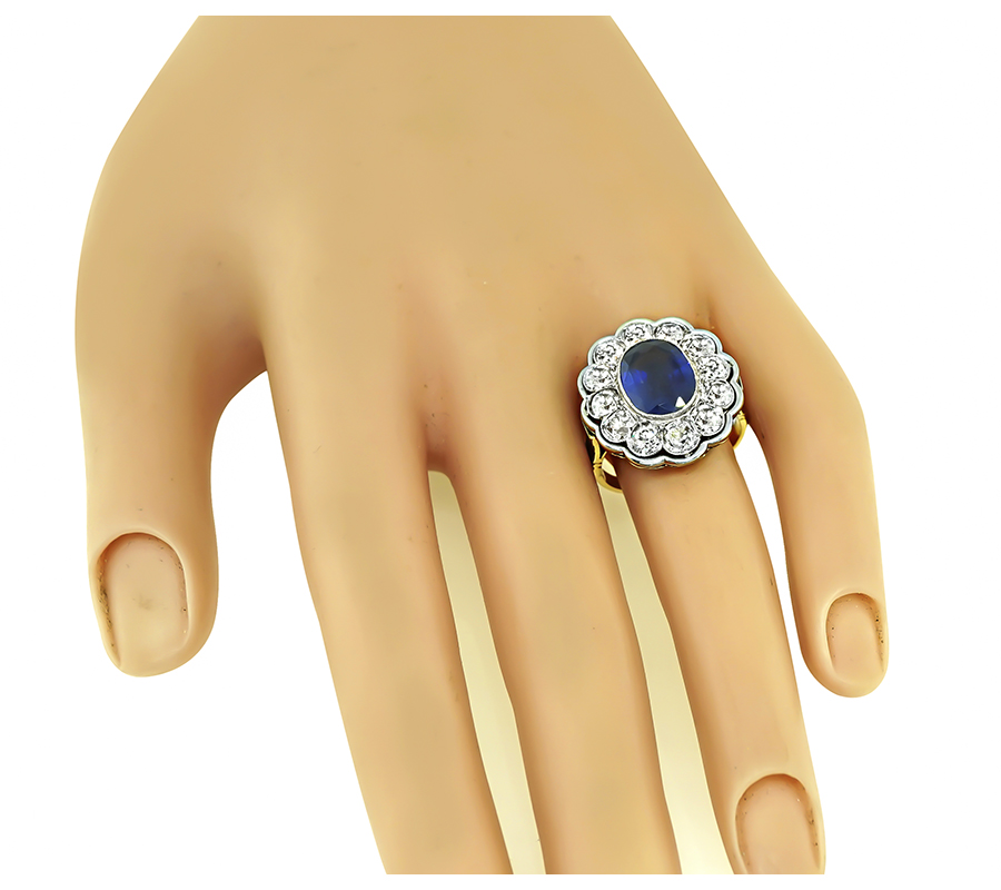 Vintage 3.93ct Sapphire 3.60ct Diamond Gold Ring