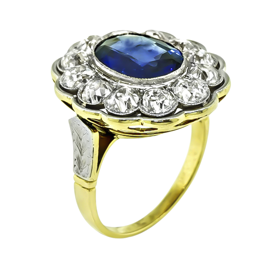 Vintage 3.93ct Sapphire 3.60ct Diamond Gold Ring