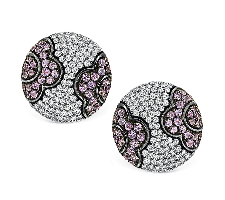 Estate 4.00ct Diamond 4.00ct Pink Sapphire Earrings