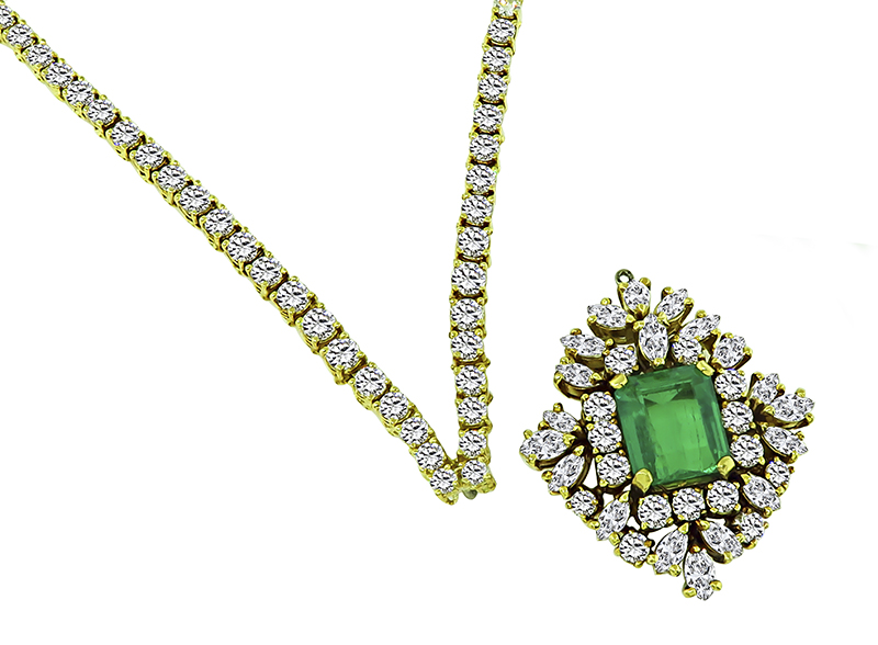 Estate 4.00ct Colombian Emerald 15.00ct Diamond Pendant Necklace