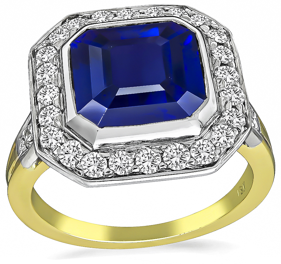 Vintage 4.03ct Sapphire 1.00ct Diamond Gold Engagement Ring