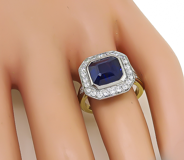 Vintage 4.03ct Sapphire 1.00ct Diamond Gold Engagement Ring
