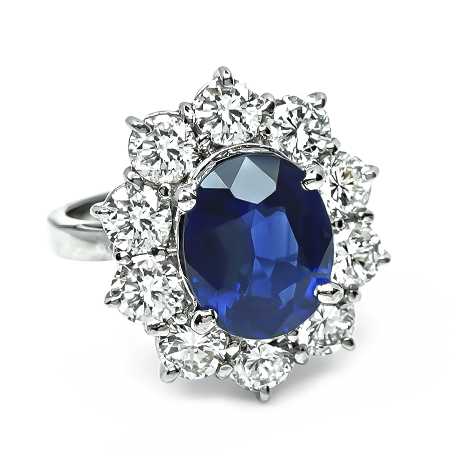 Estate 4.11ct Sapphire 2.16ct Diamond Engagement Ring