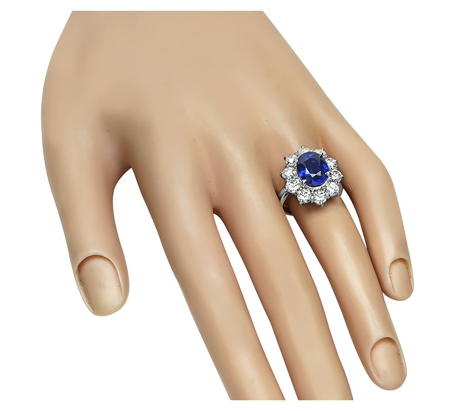 Estate 4.11ct Sapphire 2.16ct Diamond Engagement Ring