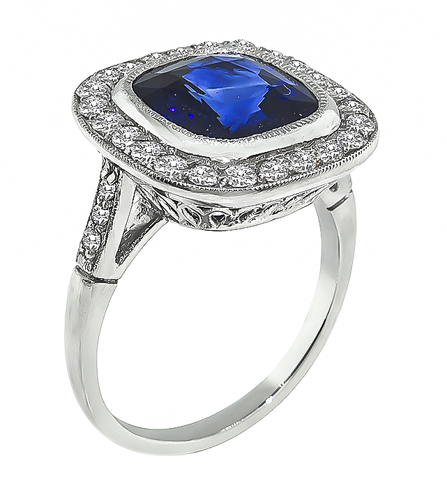 Estate 4.20ct Ceylon Sapphire 0.70ct Diamond Engagement Ring