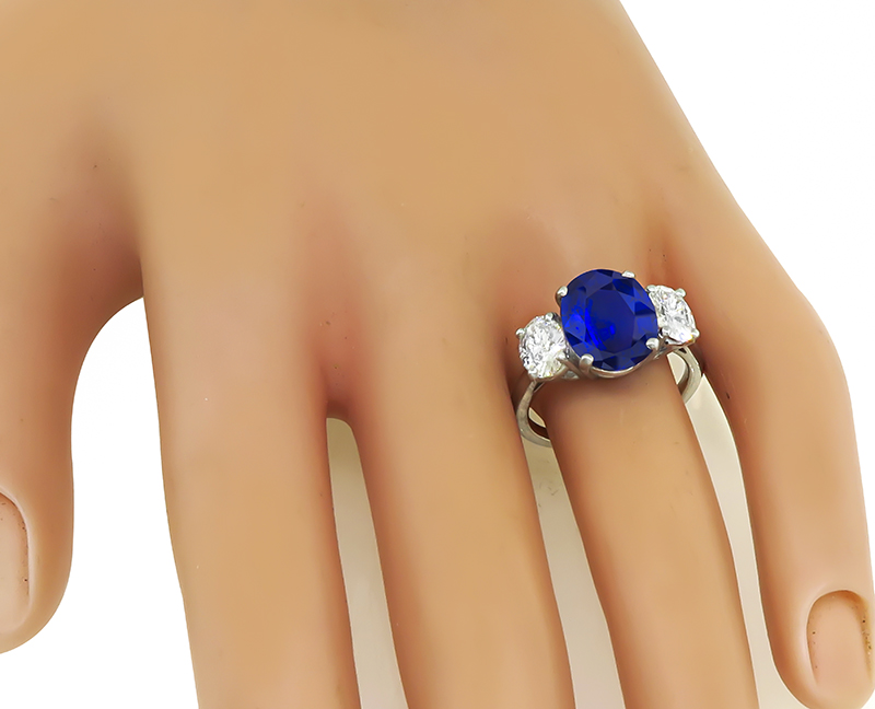 Estate 4.25ct Ceylon Sapphire 1.05ct Diamond Engagement Ring