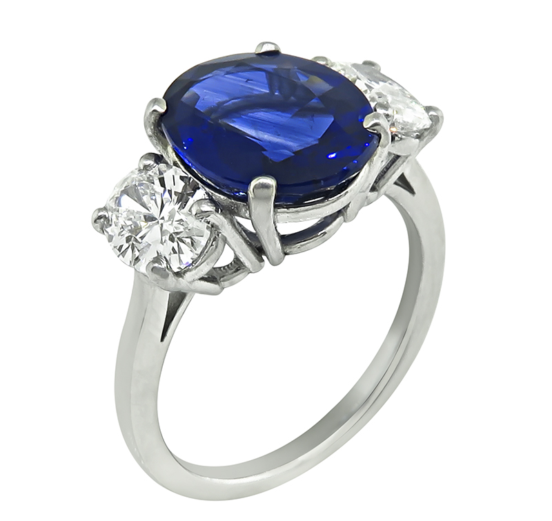 Estate 4.25ct Ceylon Sapphire 1.05ct Diamond Engagement Ring