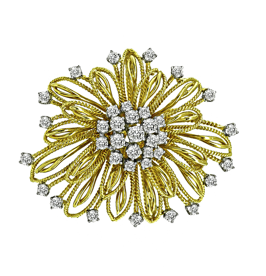 Estate 4.50ct Diamond Gold and Platinum Pin