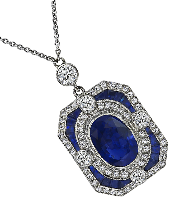 Estate 4.53ct Sapphire 1.20ct Diamond Pendant Necklace